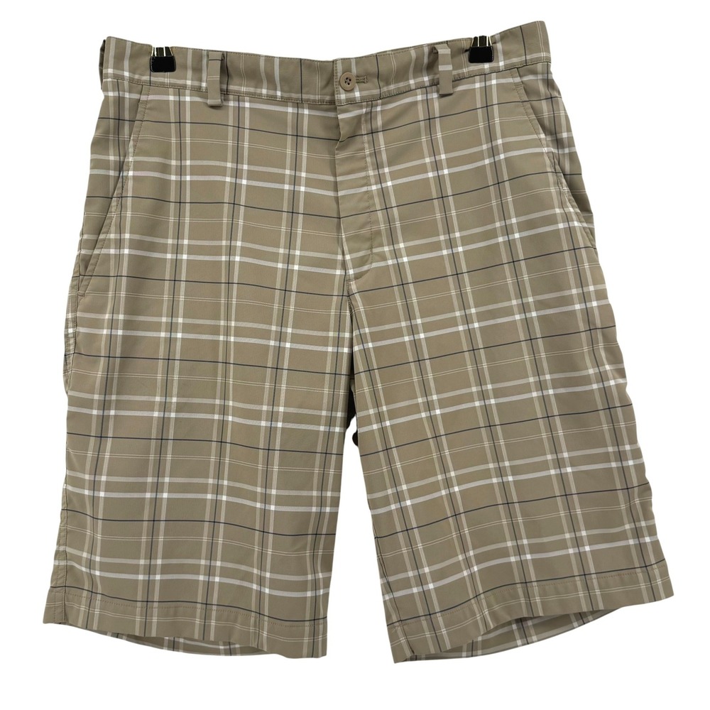 Nike Golf Dri-FIT Mens Plaid Shorts Tan Khaki Size 32 Performance Stretch